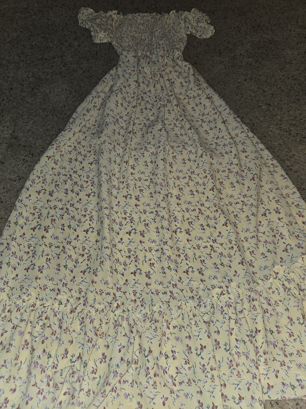 Smocked Off-Shoulder Maxi Dress in Cream with Floral Print - Picture 4 of 5
